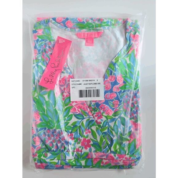 💗💚 LILLY PULITZER Juliet Ruffle V-Neck Midi Dress SIZE S NEW WITH TAGS - Picture 7 of 13